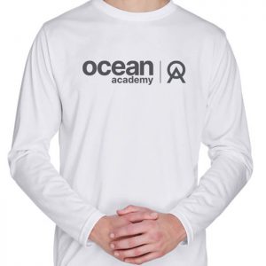 front of men's ocean academy ambassador logo sun shirt in white