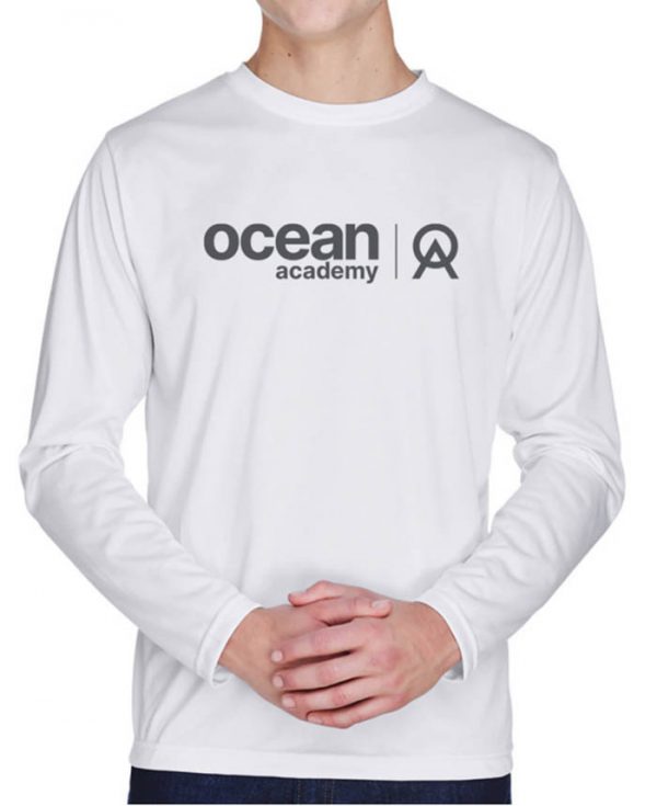 front of men's ocean academy ambassador logo sun shirt in white