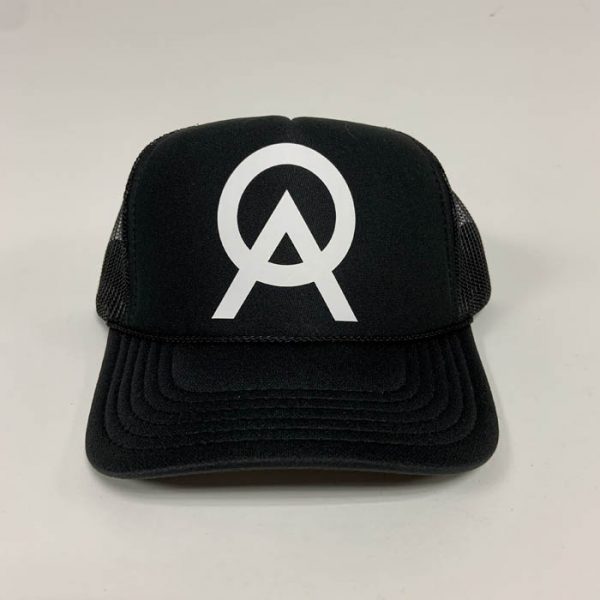 front view of icon logo on a mesh back foam trucker hat
